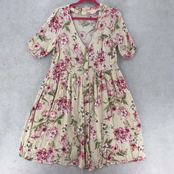 Lara Prairie Dress Women Large Cottegecore Floral Midi Button Rayon Southwestern - Picture 2 of 14